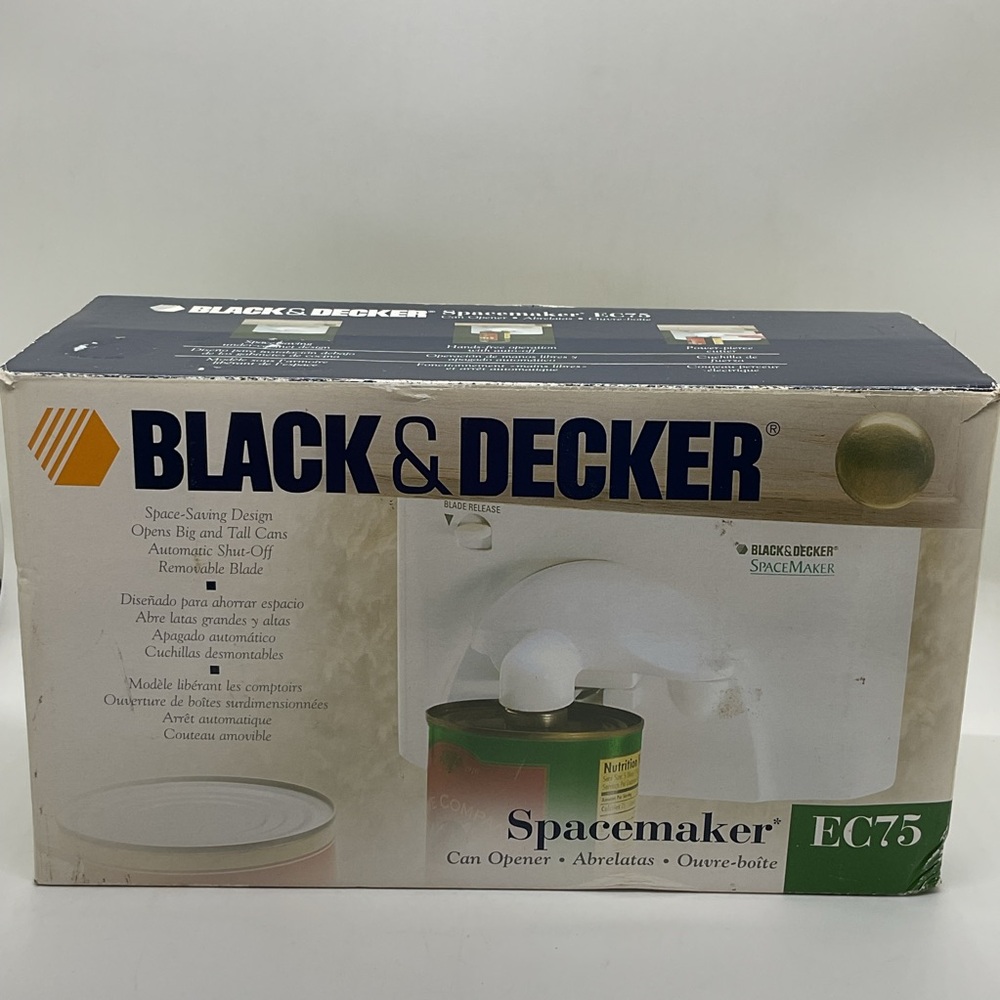 New in Open Box Black & Decker White Spacemaker EC75 Under Cabinet Can Opener